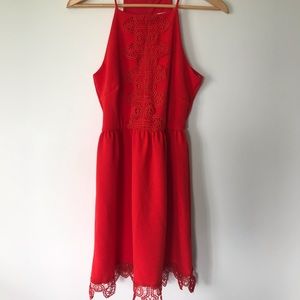 Red Lace overlay Trim Racerback Dress